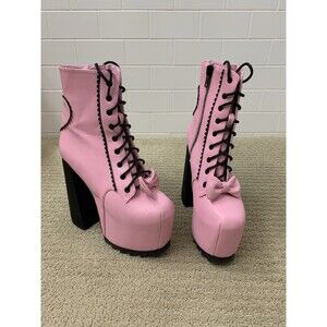 Sugar Thrillz Dolls Kill Primadonna Life Pink Heart Platform Heeled Boots 7